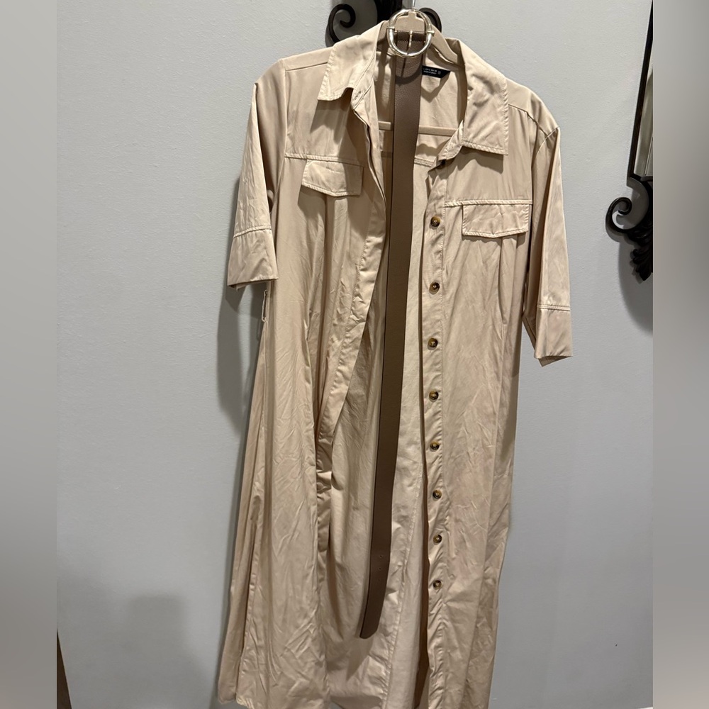 Zara Beige Button-Up Shirt Dress
